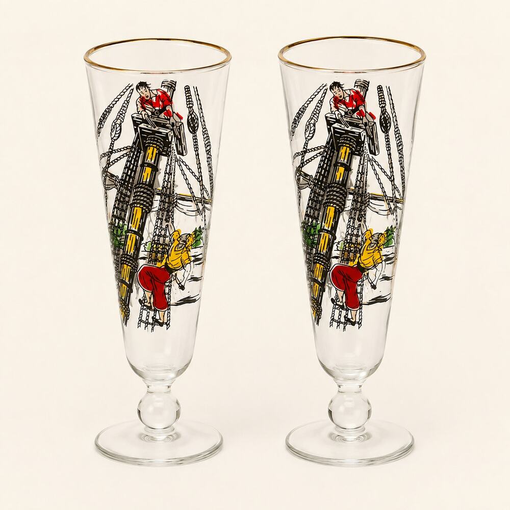 Vintage Libbey Treasure Island Ship Pirate Pilsner Glasses – Set of 2